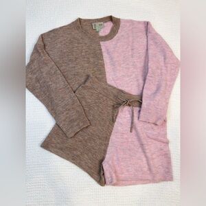 Saturday Sunday Anthropologie Two-Tone Knit Lounge Set Sweater Shorts L
